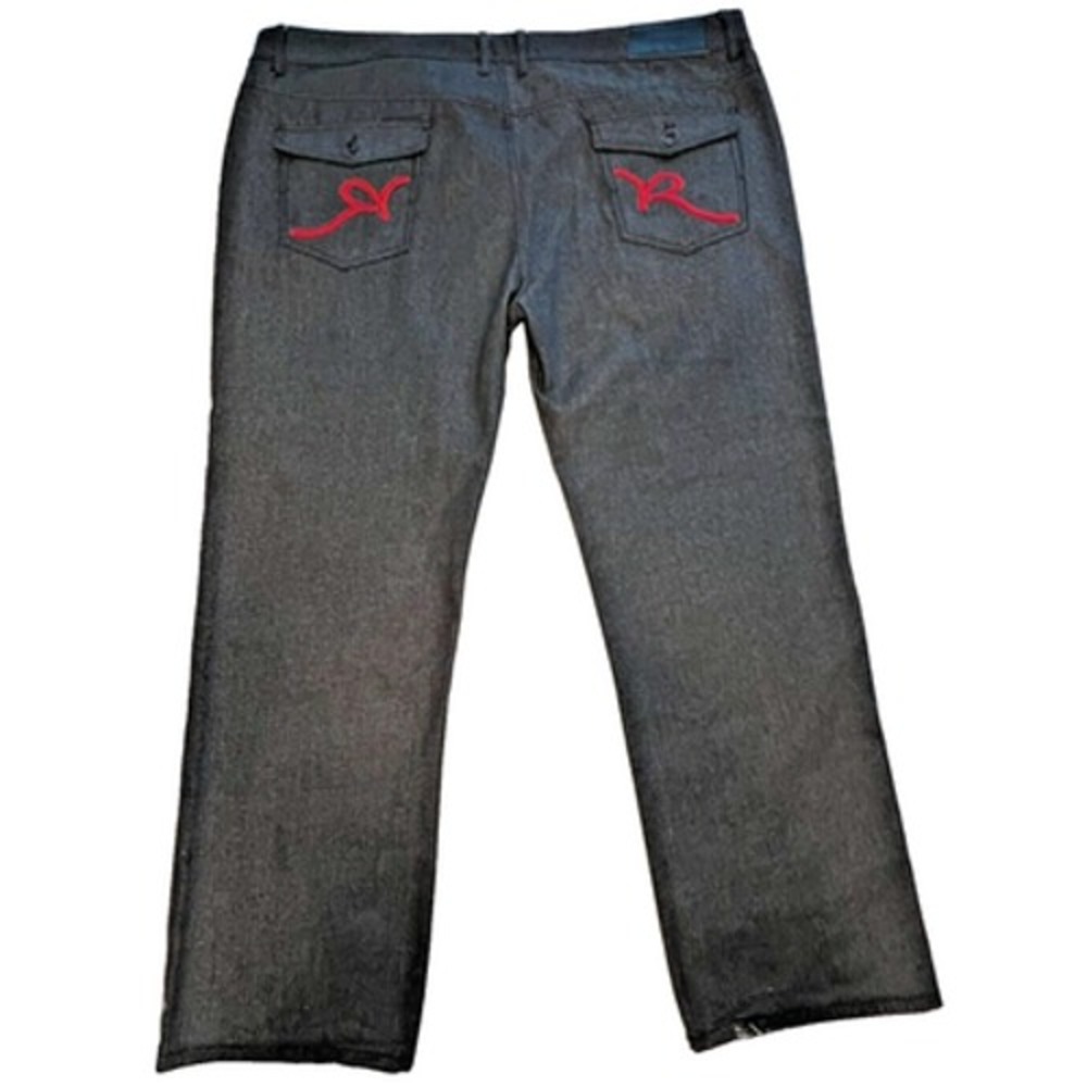 Rocawear Jeans 48x31 Classic Fit BLACK Embroidered Flap Pockets Y2k Baggy Wide - Picture 1 of 10